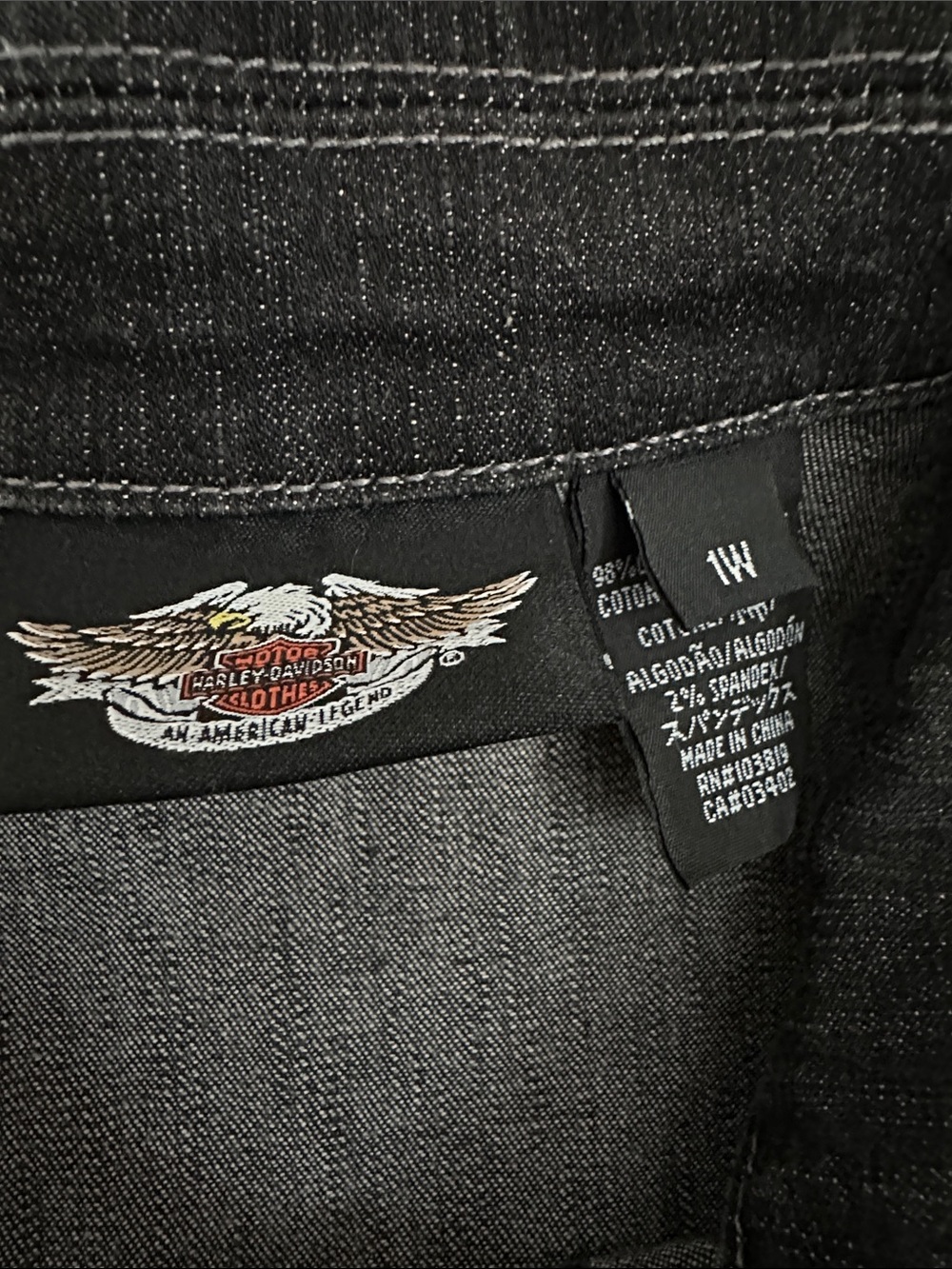 Harley-Davidson Black Denim Jacket with Silver Zips - Picture 2 of 7